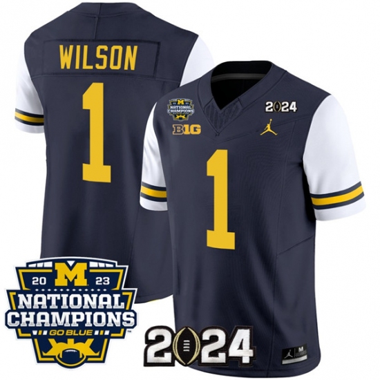 Men's Michigan Wolverines #1 Roman Wilson Navy White 2024 F.U.S.E. With 2023 National Champions Stitched Jersey - Ujersey