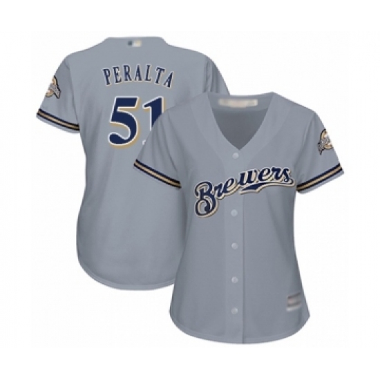 Women's Milwaukee Brewers #51 Freddy Peralta Authentic Grey Road Cool Base Baseball Player Jersey - Ujersey