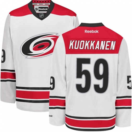 Men's Reebok Carolina Hurricanes #59 Janne Kuokkanen Authentic White Away NHL Jersey - Ujersey