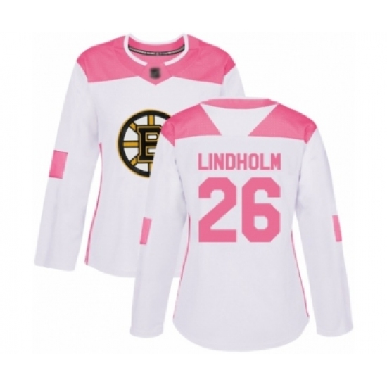 Women's Boston Bruins #26 Par Lindholm Authentic White Pink Fashion Hockey Jersey - Ujersey