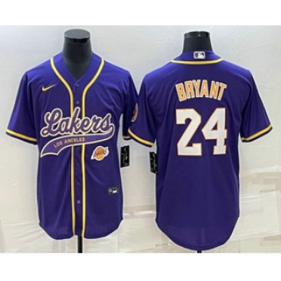 Men's Los Angeles Lakers #24 Kobe Bryant Purple With Cool Base Stitched Baseball Jerseys - Ujersey