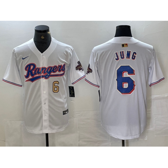 Men's Texas Rangers #6 Josh Jung Number White 2023 World Series Champions Cool Base Jerseys - Ujersey