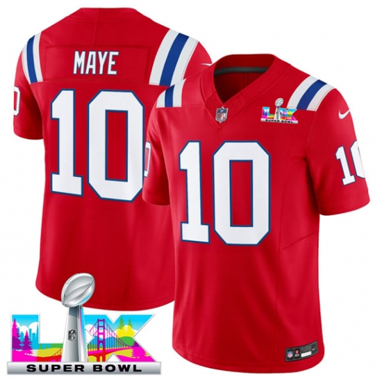 Men's New England Patriots #10 Drake Maye Red 2025 F.U.S.E. Super Bowl LX Vapor Limited Football Stitched Jersey - Ujersey