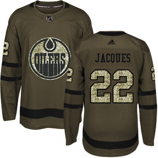 Men's Adidas Edmonton Oilers #22 Jean-Francois Jacques Authentic Green Salute to Service NHL Jersey - Ujersey