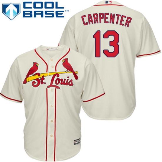 Women's Majestic St. Louis Cardinals #13 Matt Carpenter Replica Cream Alternate MLB Jersey - Ujersey