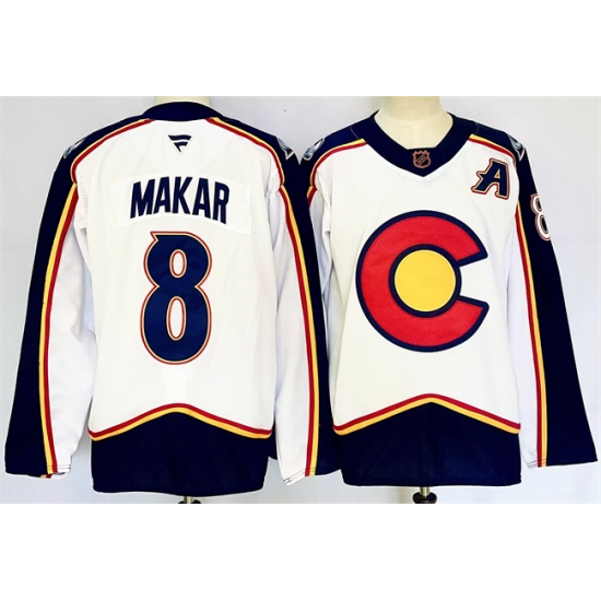 Men's Colorado Avalanche #8 Cale Makar White 2024-25 With A Reverse Retro Stitched Jersey - Ujersey