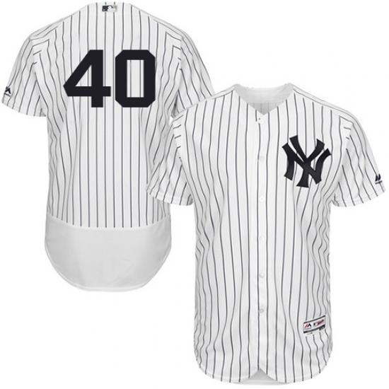 Men's Majestic New York Yankees #40 Luis Severino White/Navy Flexbase Authentic Collection MLB Jersey - Ujersey