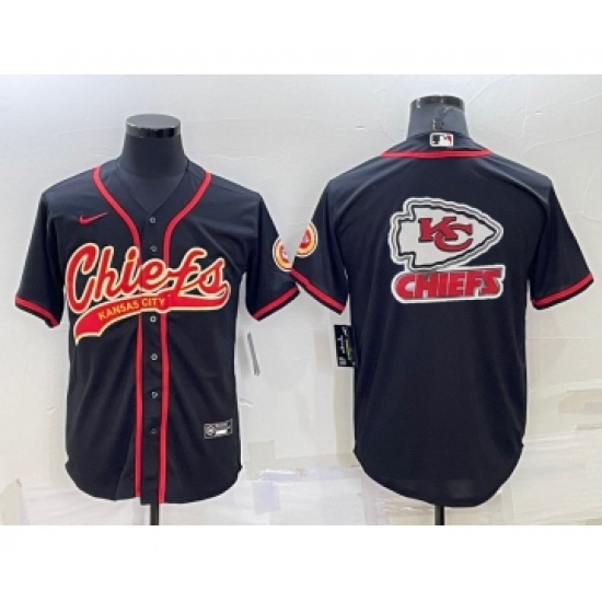Men's Kansas City Chiefs Black Team Big Logo With Patch Cool Base Stitched Baseball Jersey - Ujersey