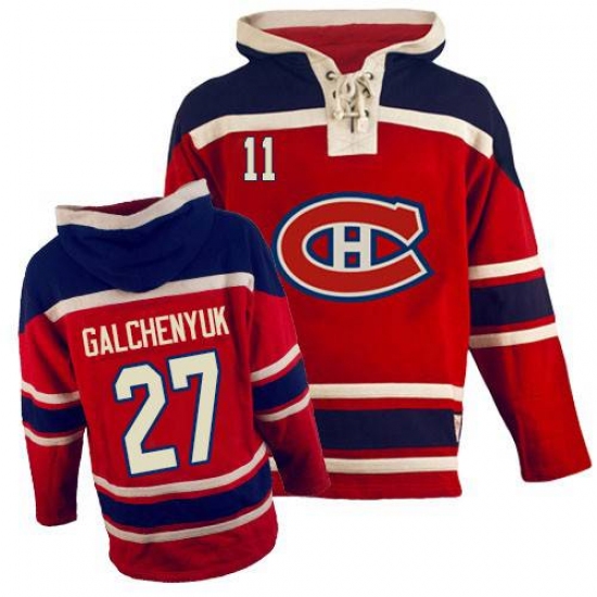 Youth Old Time Hockey Montreal Canadiens #27 Alex Galchenyuk Authentic Red Sawyer Hooded Sweatshirt NHL Jersey - Ujersey