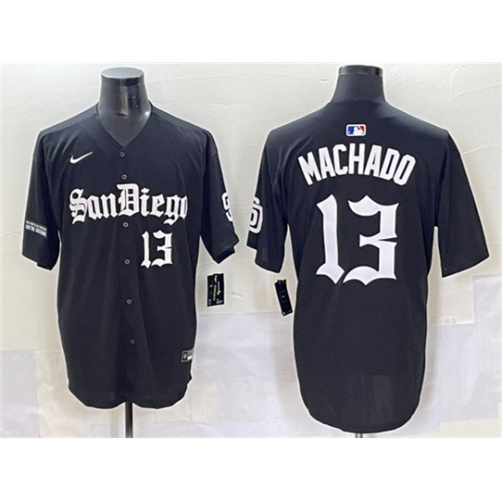Men's San Diego Padres #13 Manny Machado Black Gothic Edition Vapor Limited Stitched Baseball Jersey - Ujersey