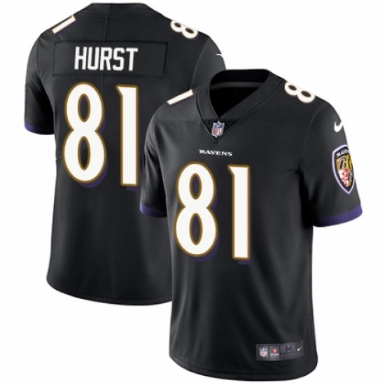 Men's Nike Baltimore Ravens #81 Hayden Hurst Black Alternate Vapor Untouchable Limited Player NFL Jersey - Ujersey