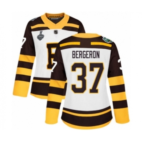Women's Boston Bruins #37 Patrice Bergeron Authentic White Winter Classic 2019 Stanley Cup Final Bound Hockey Jersey - Ujersey