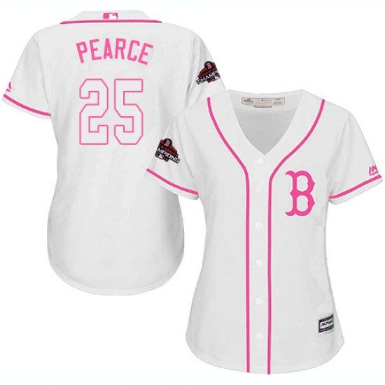 Women's Majestic Boston Red Sox #25 Steve Pearce Authentic White Fashion 2018 World Series Champions MLB Jersey - Ujersey