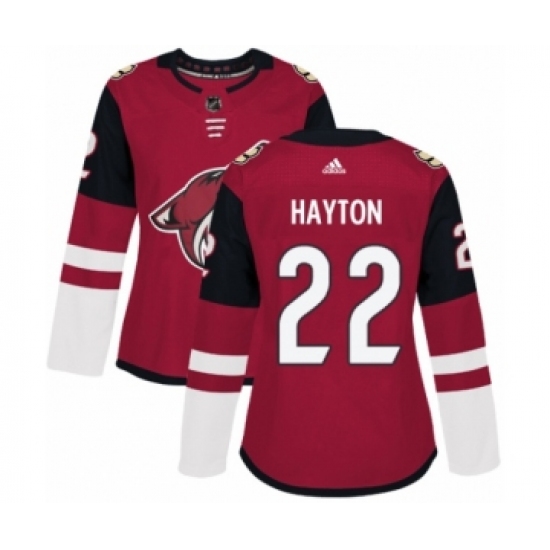 Women's Adidas Arizona Coyotes #22 Barrett Hayton Premier Burgundy Red Home NHL Jersey