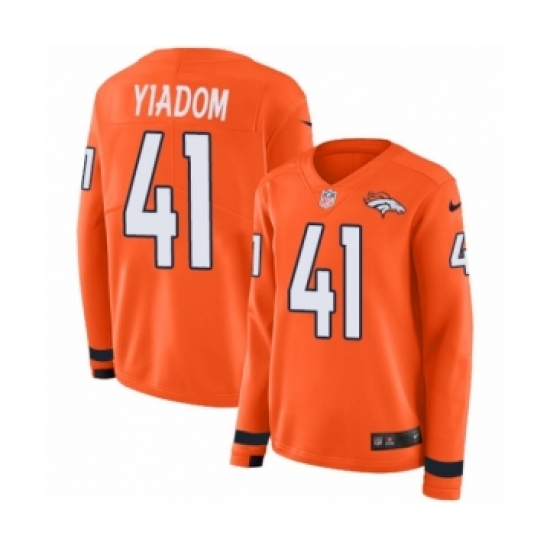 Women's Nike Denver Broncos #41 Isaac Yiadom Limited Orange Therma Long Sleeve NFL Jersey - Ujersey