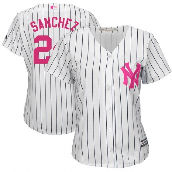 Women's Majestic New York Yankees #24 Gary Sanchez Authentic White Mother's Day Cool Base MLB Jersey - Ujersey