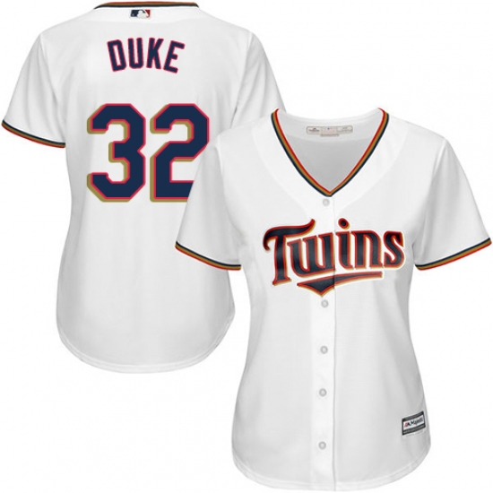 Women's Majestic Minnesota Twins #32 Zach Duke Replica White Home Cool Base MLB Jersey - Ujersey
