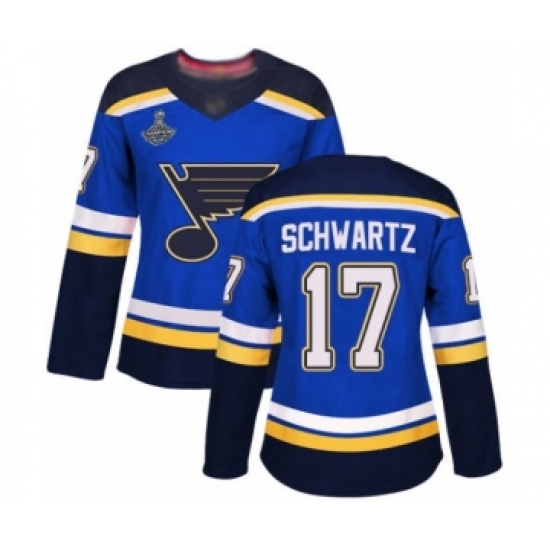Women's St. Louis Blues #17 Jaden Schwartz Authentic Royal Blue Home 2019 Stanley Cup Champions Hockey Jersey - Ujersey
