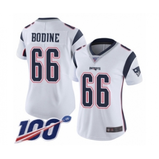 Women's New England Patriots #66 Russell Bodine White Vapor Untouchable Limited Player 100th Season Football Jersey - Ujersey
