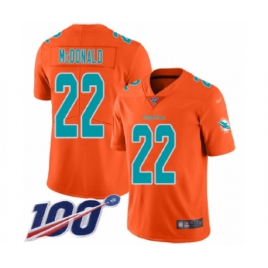Men's Miami Dolphins #22 T.J. McDonald Limited Orange Inverted Legend 100th Season Football Jersey - Ujersey