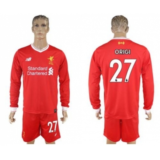 Liverpool #27 Origi Home Long Sleeves Soccer Club Jersey