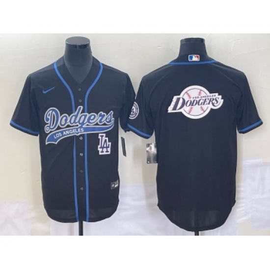 Men's Los Angeles Dodgers Black Team Big Logo Cool Base Stitched Baseball Jersey2 - Ujersey