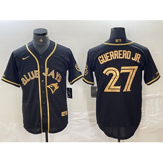 Men's Toronto Blue Jays #27 Vladimir Guerrero Jr Black Gold Cool Base Stitched Baseball Jersey - Ujersey