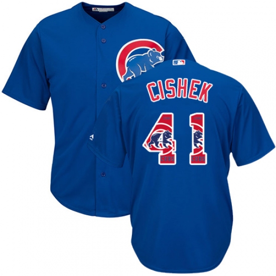 Men's Majestic Chicago Cubs #41 Steve Cishek Authentic Royal Blue Team Logo Fashion Cool Base MLB Jersey - Ujersey