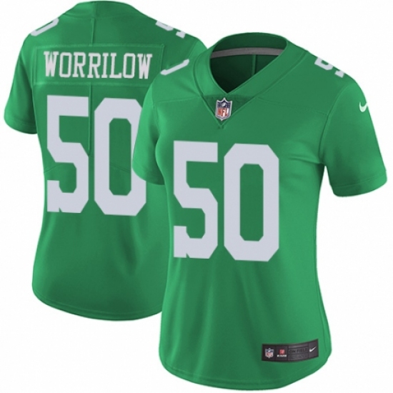 Women's Nike Philadelphia Eagles #50 Paul Worrilow Limited Green Rush Vapor Untouchable NFL Jersey - Ujersey