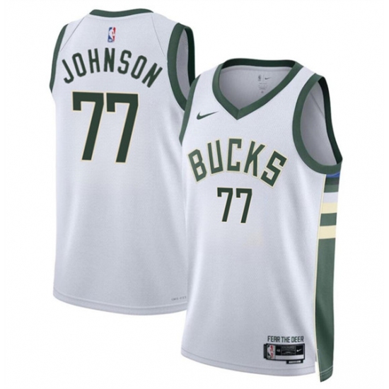 Men's Milwaukee Bucks #77 AJ Johnson White 2024 Draft Association Edition Stitched Basketball Jersey - Ujersey
