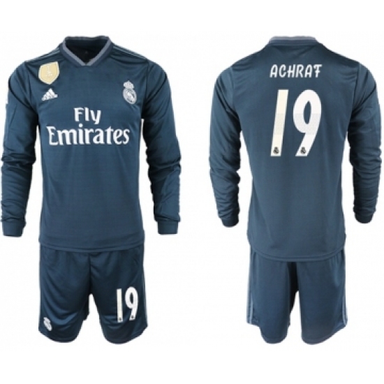 Real Madrid #19 Achraf Away Long Sleeve Soccer Club Jersey