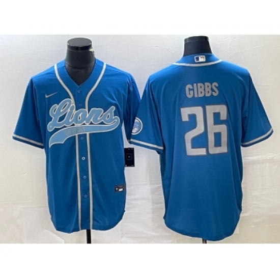 Men's Nike Detroit Lions #26 Jahmyr Gibbs Blue Cool Base Stitched Baseball Jersey - Ujersey