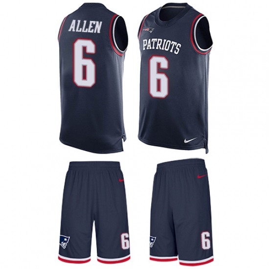 Men's Nike New England Patriots #6 Ryan Allen Limited Navy Blue Tank Top Suit NFL Jersey - Ujersey