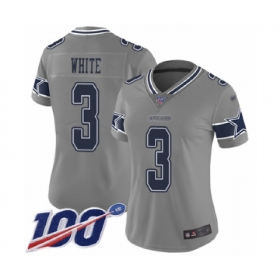 Women's Dallas Cowboys #3 Mike White Limited Gray Inverted Legend 100th Season Football Jersey - Ujersey
