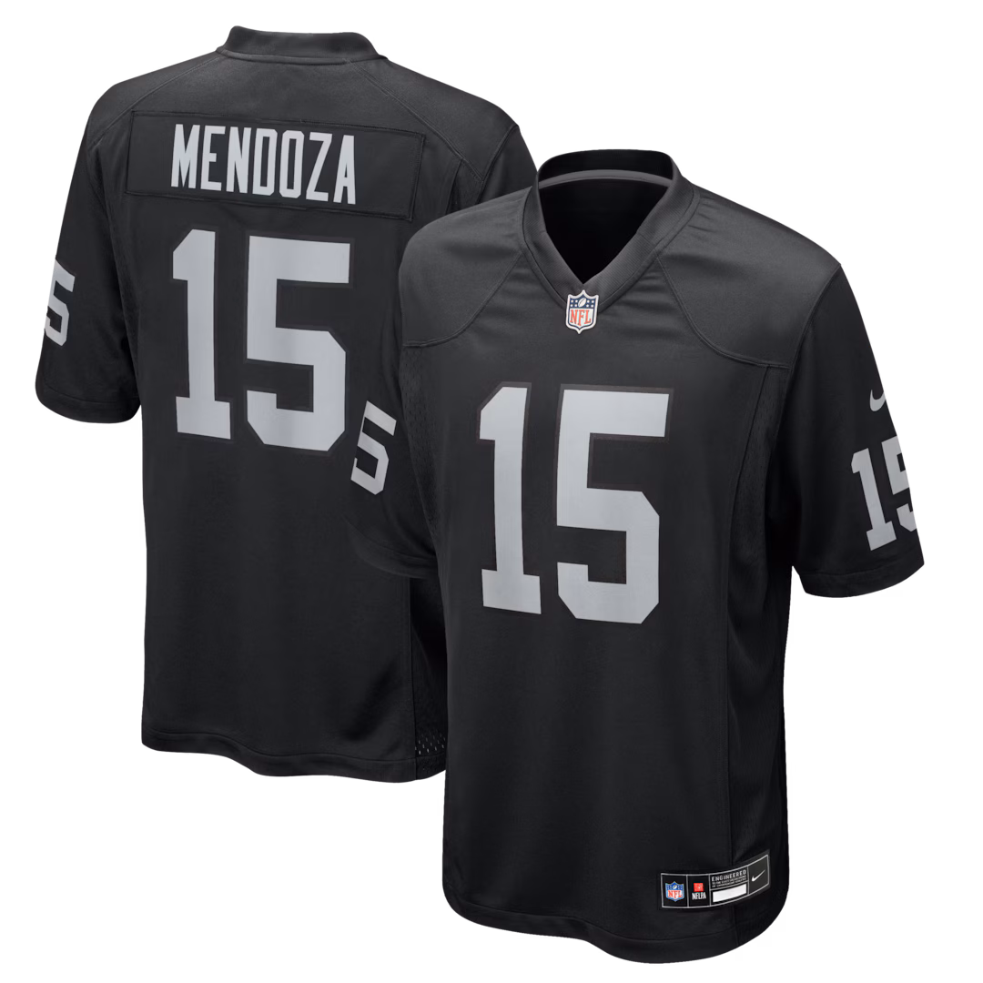 Men's Las Vegas Raiders Fernando Mendoza Nike Black 2026 NFL Draft First Round Pick No. 1 Team Game Jersey