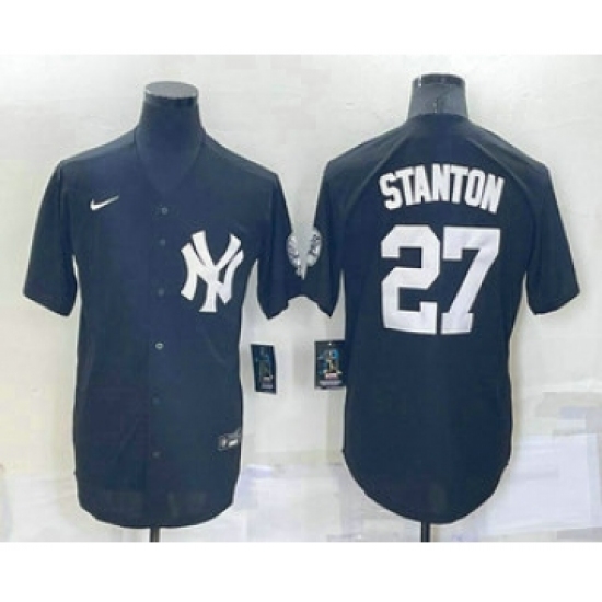 Men's New York Yankees #27 Giancarlo Stanton Black Stitched Nike Cool Base Throwback Jersey - Ujersey