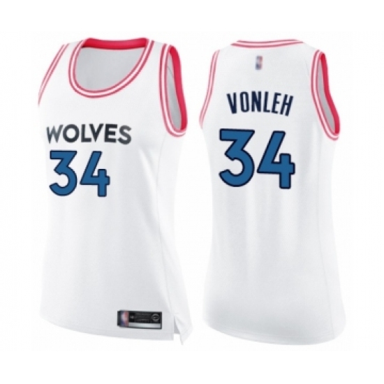 Women's Minnesota Timberwolves #34 Noah Vonleh Swingman White Pink Fashion Basketball Jersey - Ujersey