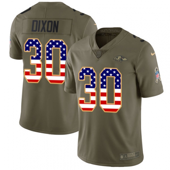 Men's Nike Baltimore Ravens #30 Kenneth Dixon Limited Olive/USA Flag Salute to Service NFL Jersey - Ujersey