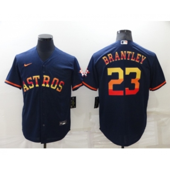 Men's Houston Astros #23 Michael Brantley Navy Blue Rainbow Stitched MLB Cool Base Nike Jersey - Ujersey