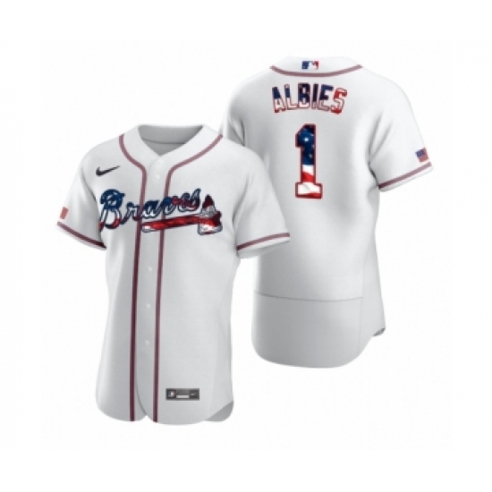 Men's Ozzie Albies #1 Atlanta Braves White 2020 Stars & Stripes 4th of July Jersey - Ujersey