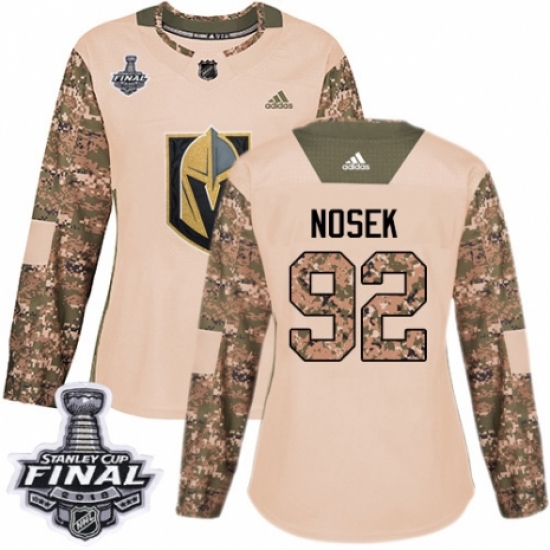 Women's Adidas Vegas Golden Knights #92 Tomas Nosek Authentic Camo Veterans Day Practice 2018 Stanley Cup Final NHL Jersey - Ujersey