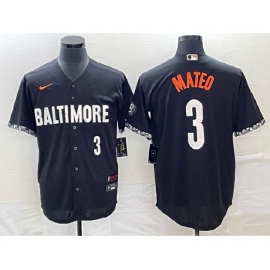 Men's Baltimore Orioles #3 Jorge Mateo Number Black 2023 City Connect Cool Base Stitched Jersey 1 - Ujersey