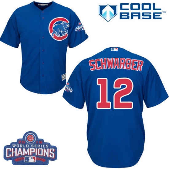 Youth Majestic Chicago Cubs #12 Kyle Schwarber Authentic Royal Blue Alternate 2016 World Series Champions Cool Base MLB Jersey - Ujersey