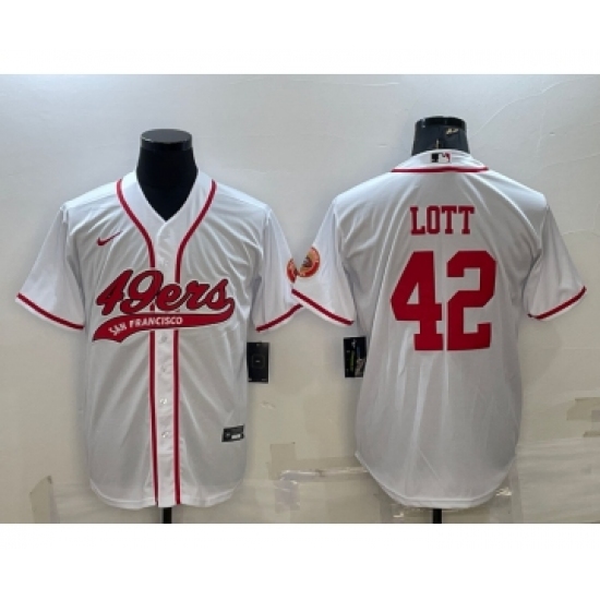 Men's San Francisco 49ers #42 Ronnie Lott White With Patch Cool Base Stitched Baseball Jersey - Ujersey