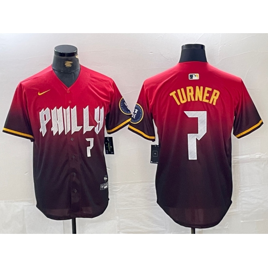 Men's Philadelphia Phillies #7 Trea Turner Red 2024 City Player Number Cool Base Jersey - Ujersey