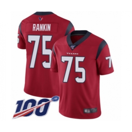 Men's Houston Texans #75 Martinas Rankin Red Alternate Vapor Untouchable Limited Player 100th Season Football Jersey - Ujersey