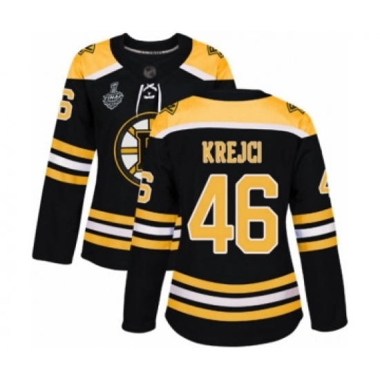 Women's Boston Bruins #46 David Krejci Authentic Black Home 2019 Stanley Cup Final Bound Hockey Jersey - Ujersey