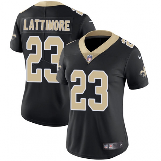 Women's Nike New Orleans Saints #23 Marshon Lattimore Black Team Color Vapor Untouchable Limited Player NFL Jersey - Ujersey