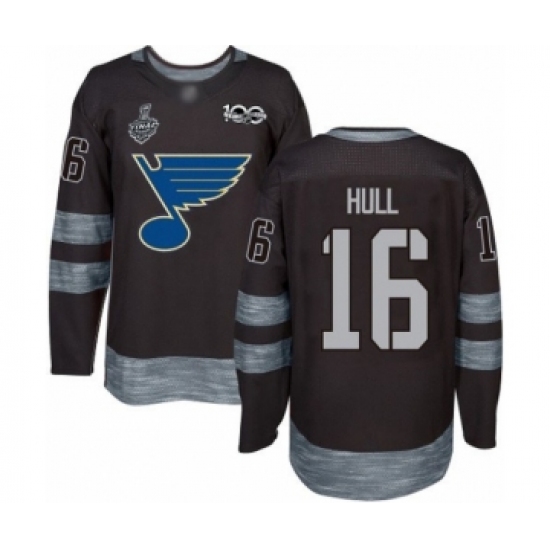 Men's St. Louis Blues #16 Brett Hull Authentic Black 1917-2017 100th Anniversary 2019 Stanley Cup Final Bound Hockey Jersey - Ujersey