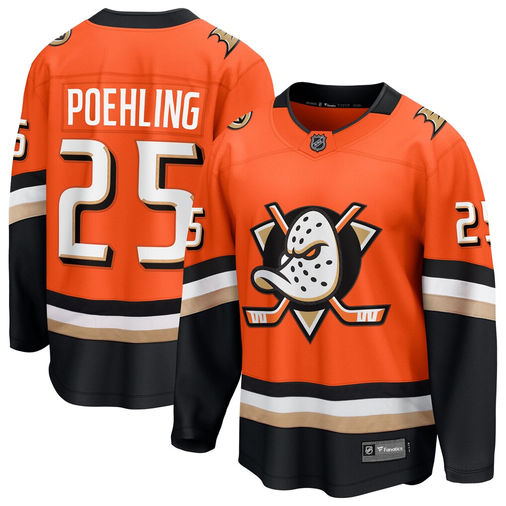 Men's Anaheim Ducks Ryan Poehling Fanatics Orange Home Breakaway Jersey - Ujersey
